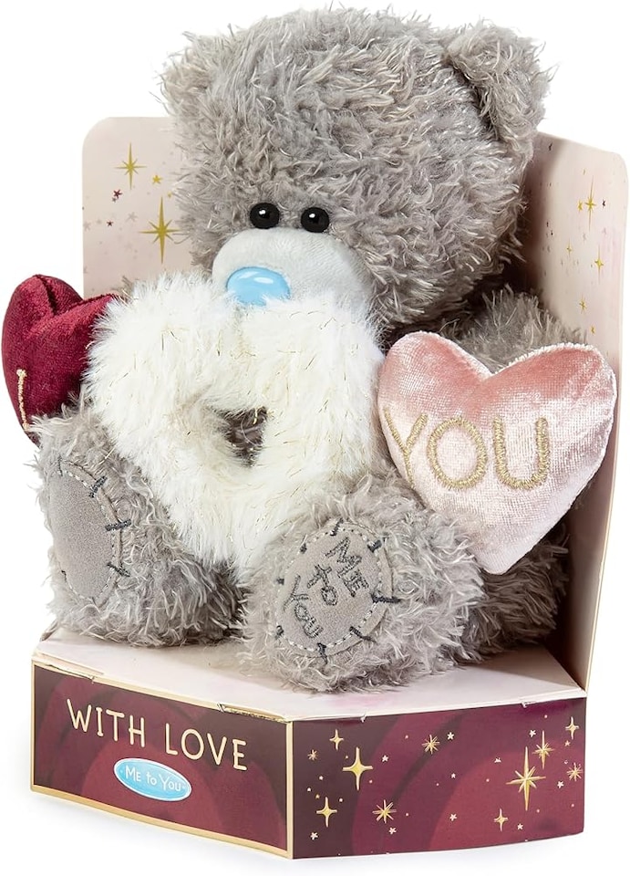 image 1 of Me to You Tatty Teddy Plush Bear Holding Three Embroidered Hearts Official Collection