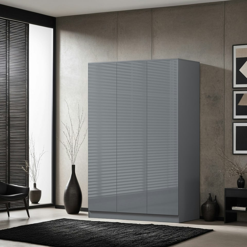 image 1 of FWStyle Stora 3 Door Wardrobe - Grey Gloss Front Grey
