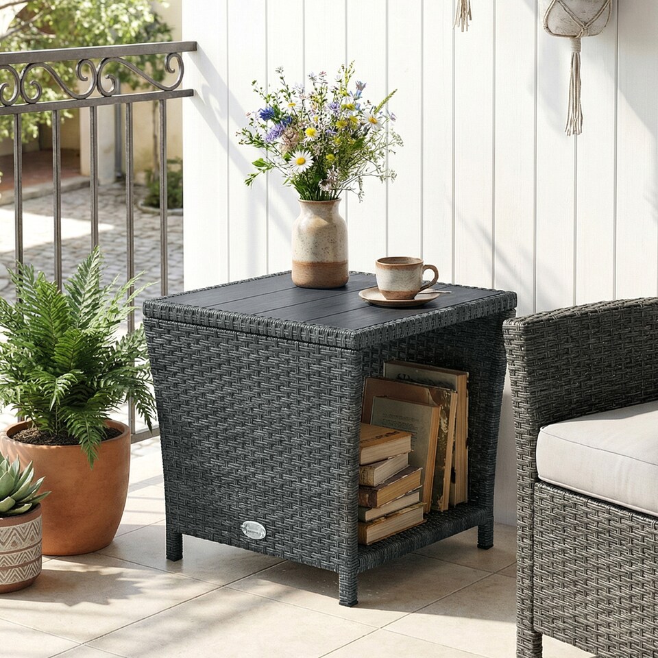 image 1 of Outsunny Side Table 2-Tier with Storage Shelf/Grey | Grey | Grey, Dark Grey | 45 x 45 x 43 cm