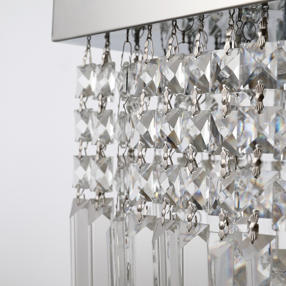 image 1 of HOMCOM Modern Crystal Ceiling Light Square Crystal Chandelier for Living Room, Dining Room, Hall, E14 Base, Silver, 80 x 25 x 23cm