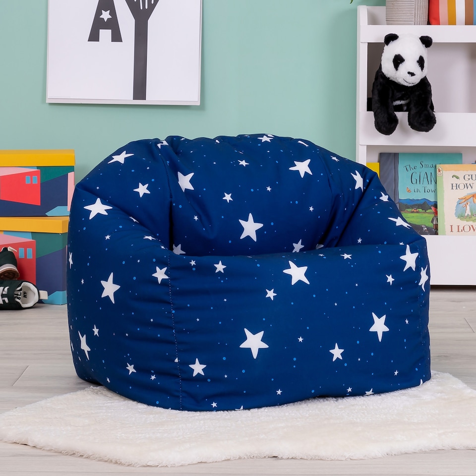 image 1 of Kids Starry Skies Bean Bag Chair Navy Blue Childrens Bean Bags | Blue | Navy Blue | 1