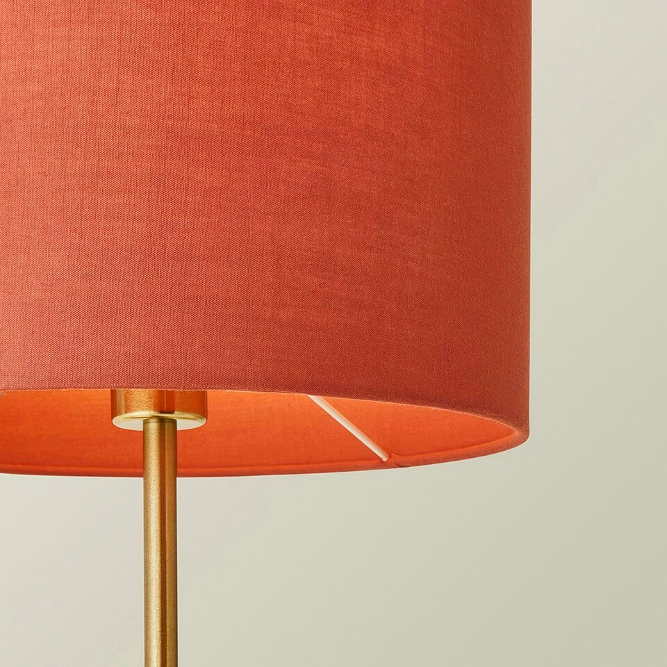 image 1 of ValueLights Christina Rust Red Drum Shade Gold Palm Leaf Detail Single Stem Table Lamp Gold
