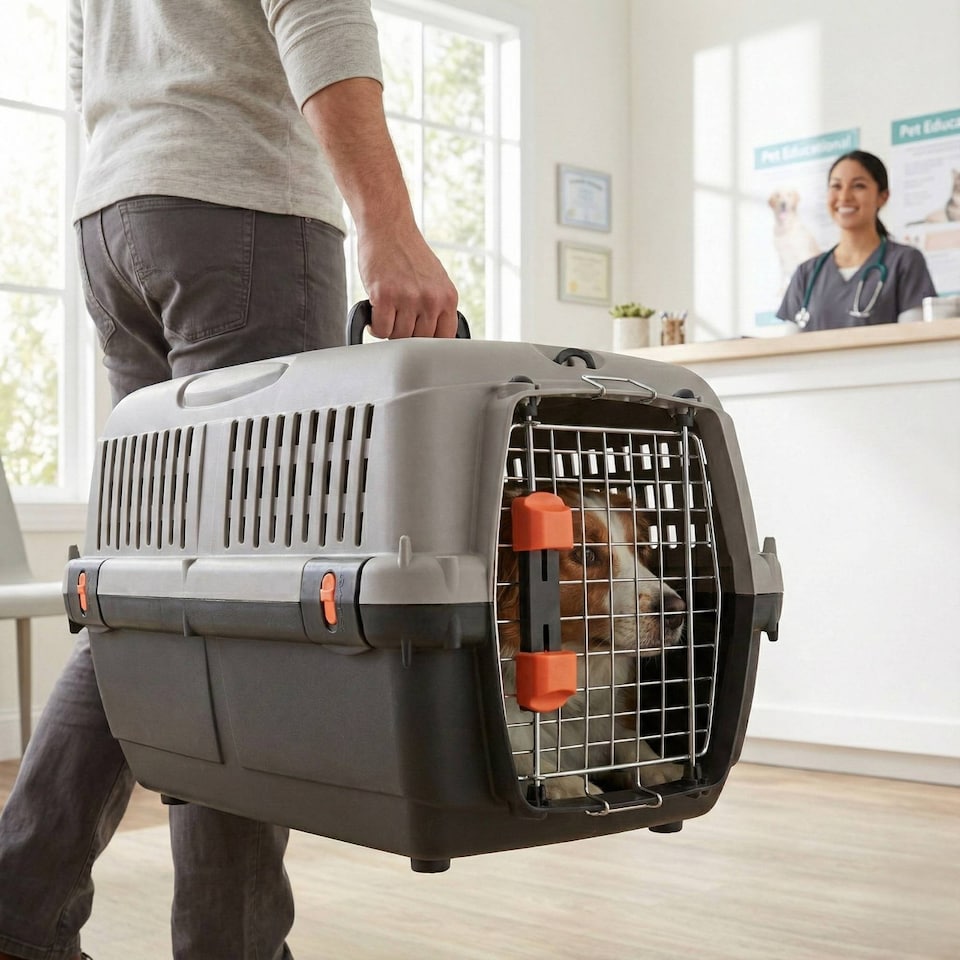 image 1 of Dog Pet Carrier Transporter Cage - Black & Grey - Large