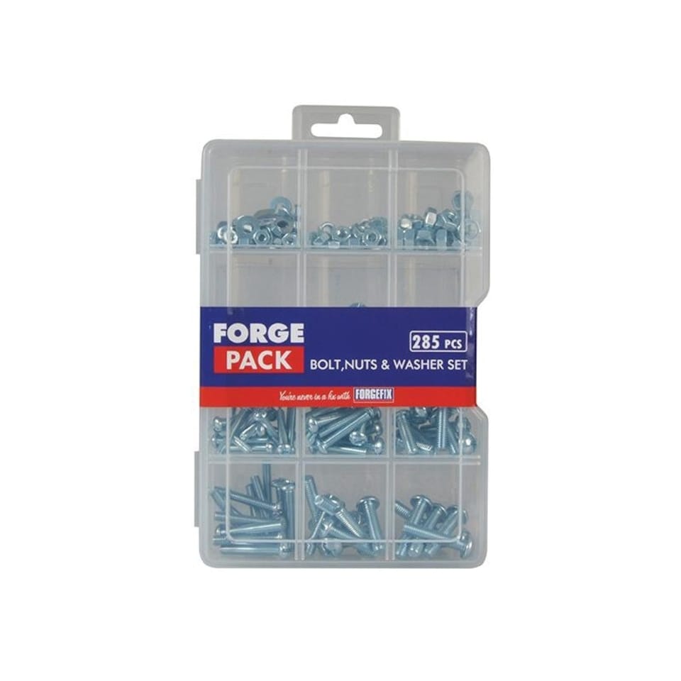 Forgefix Hexagon Bolt Nut & Washer Kit Forgepack 285 Piece - Multi Colour - One Size