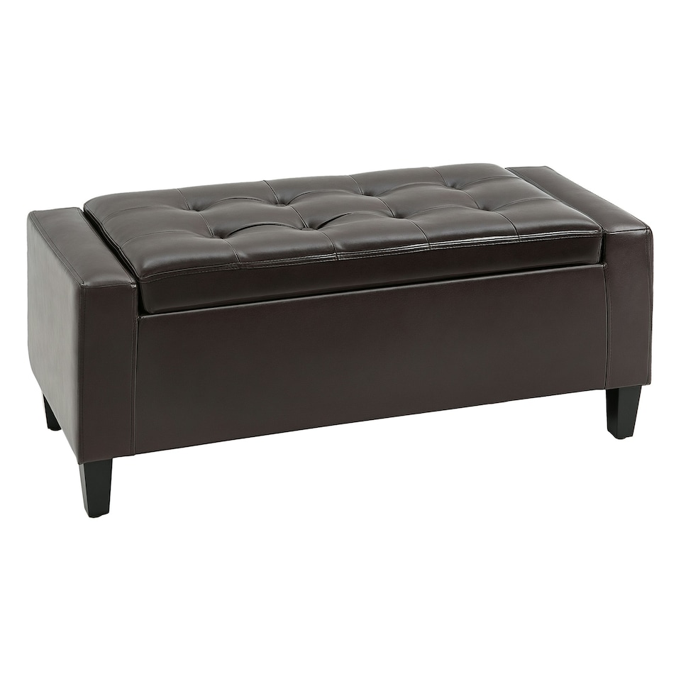 image 1 of HOMCOM 40x90cm PU Leather Storage Ottoman Bench Wood Frame w/ Tufting Feet Brown