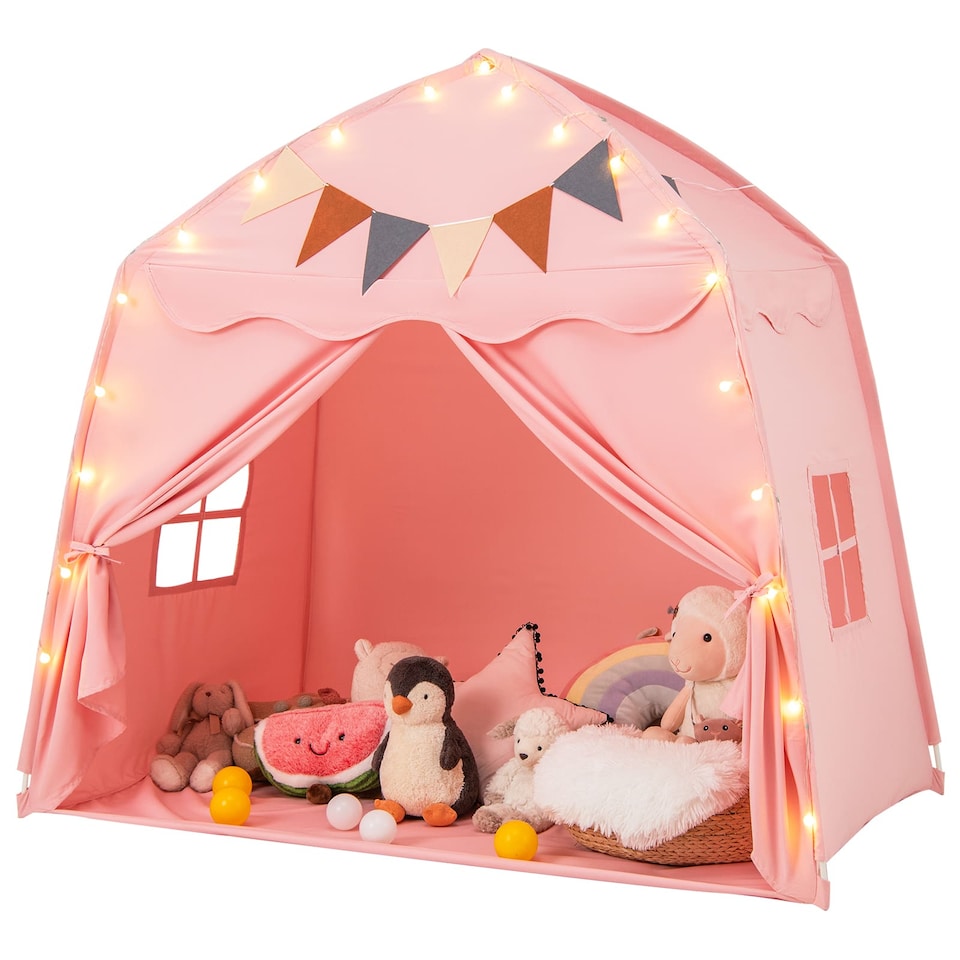 image 1 of COSTWAY Kids Play Tent Indoor & Outdoor Extra Large Playhouse Tent-Pink