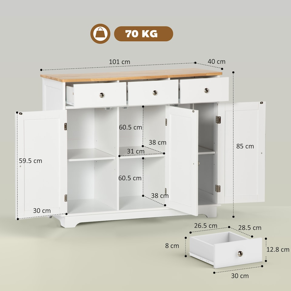 image 1 of HOMCOM Modern Sideboard Buffet Cabinet with Storage Cabinets and Drawers White