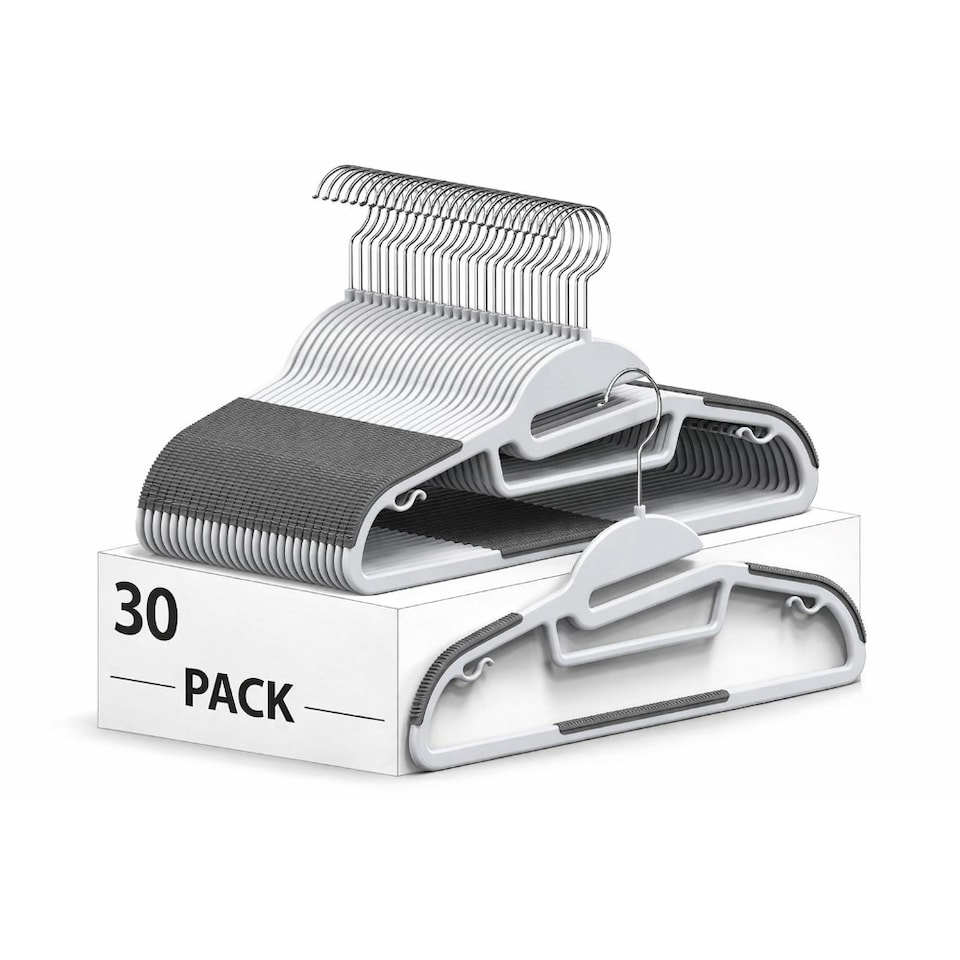image 1 of Dyzi White Plastic Coat Hangers Pack of 30