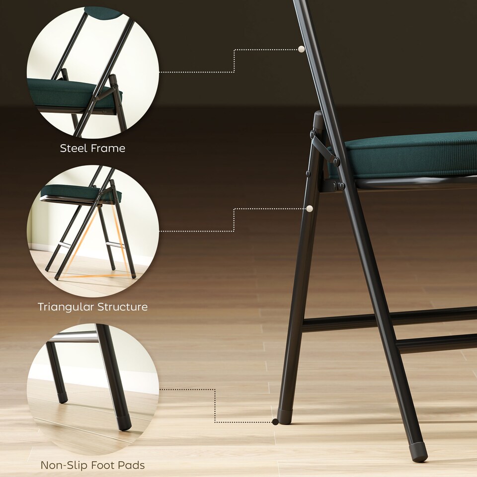image 1 of HOMCOM Folding Chairs Set of 4 with Cushioned Seat, Steel Frame, Teal | Green | Teal green | One Size