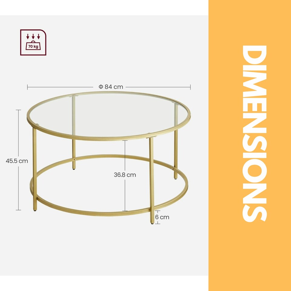 image 1 of Industrial Tempered Glass Round Coffee Table Gold Gold