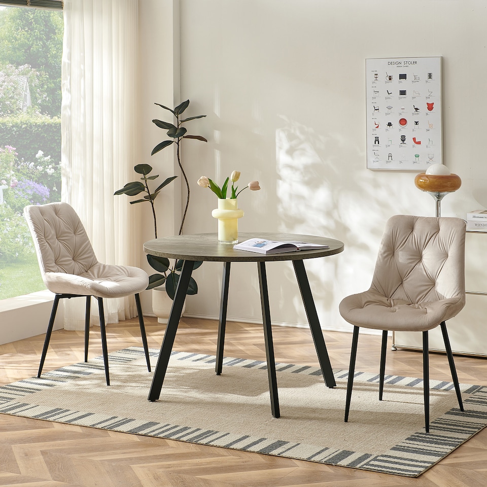 image 1 of SONARA Modern Set of 2 Velvet Dining Chairs with Ergonomic Upholstered Seat | White