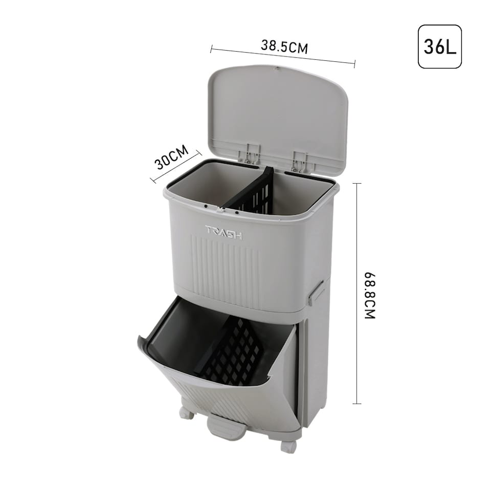 image 1 of Living and Home 36L 2-Tier Dry Wet Separation Trash Bin | Grey