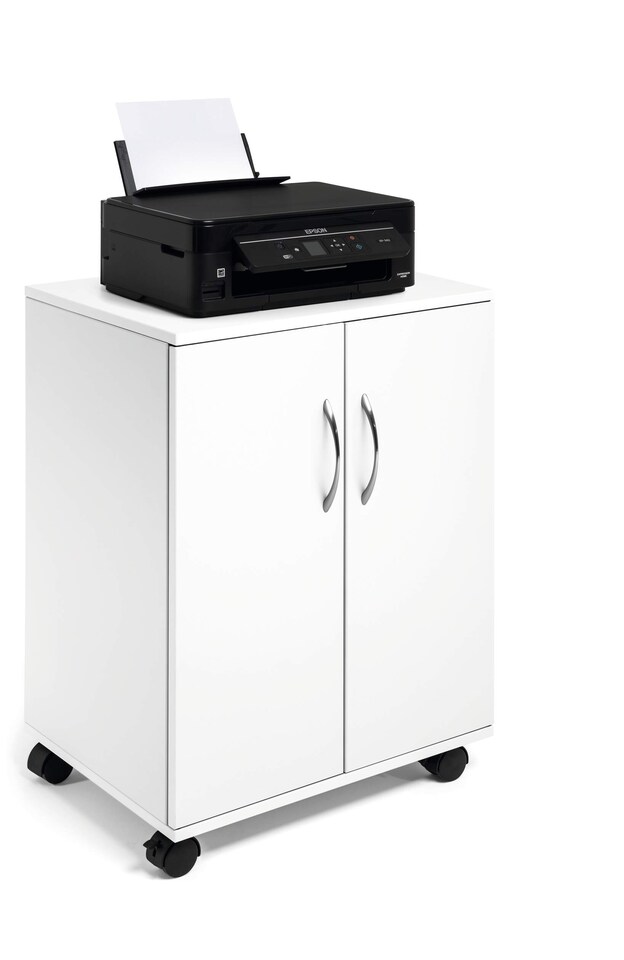 image 1 of Durable 2 Door Office Filing Storage Trolley on Wheels | 75cm White | White