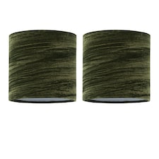 Set of 2 Green Crushed Velvet 15.5cm Table Lamp Shades | Green | Small | 2