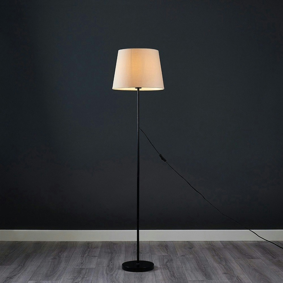 image 1 of ValueLights Modern Floor Lamp In Black Metal Finish With Large Beige Light Shade