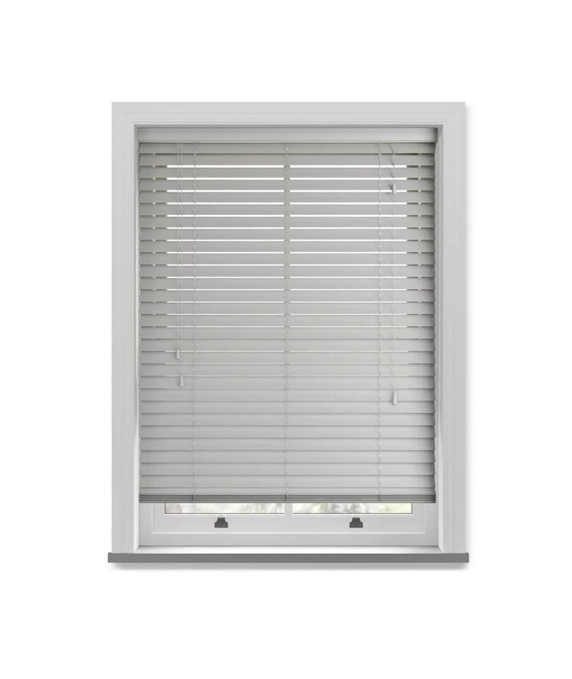 image 1 of 50mm Slat Grey Grained Faux Wood Venetian Blind With Strings 150cm Drop | Grey | Grey