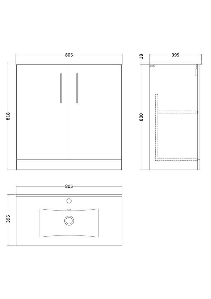 image 1 of Balterley Level Modern Bathroom 2 Soft Close Door Floor Standing Vanity Unit & Basin | Black | Charcoal Black | 850 x 800 x 390mm