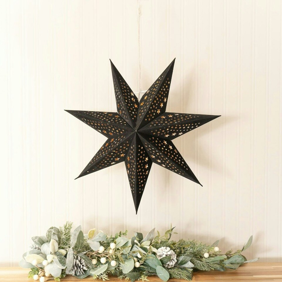 image 1 of ValueLights Plug In Christmas 45cm Xmas Black Velvet Paper Star with LED Bulb