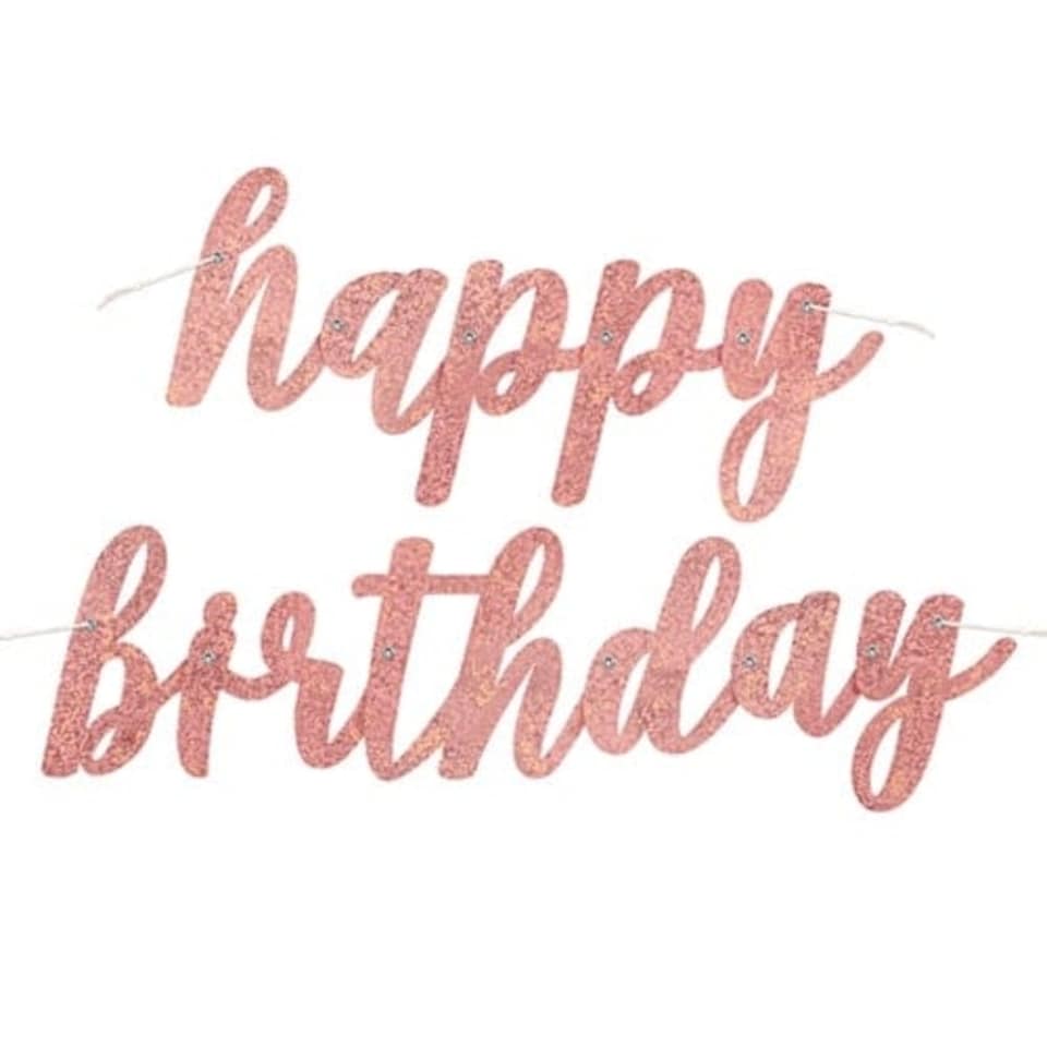 Rose Gold Script Happy Birthday Holographic Foil Cardboard Letter Banner