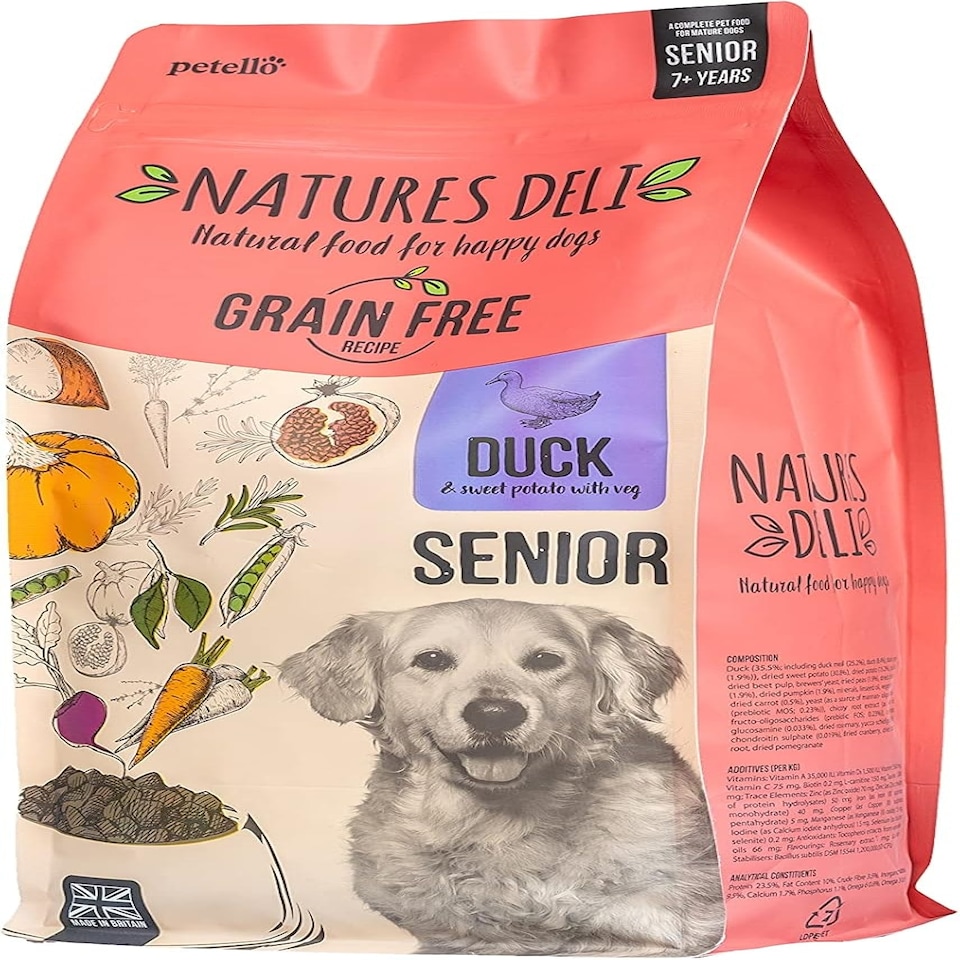image 1 of Natures Deli Senior Dry Dog Food, Grain Free Natural Complete Hypoallergenic Food for Dogs, Suitable for All Breeds Aged 7 Plus, Duck and Sweet Potato - 2 kg