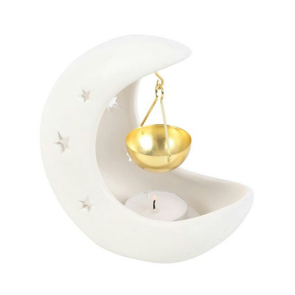 Something Different Crescent Moon Hanging Oil Burner - White/Gold - One Size