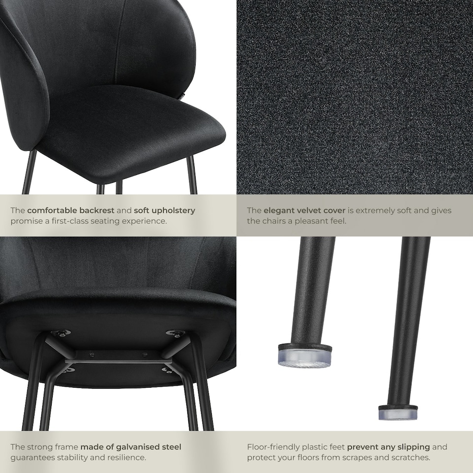image 1 of Bar Stool Luana - with backrest, velvet look and padded - Set of 6 Black