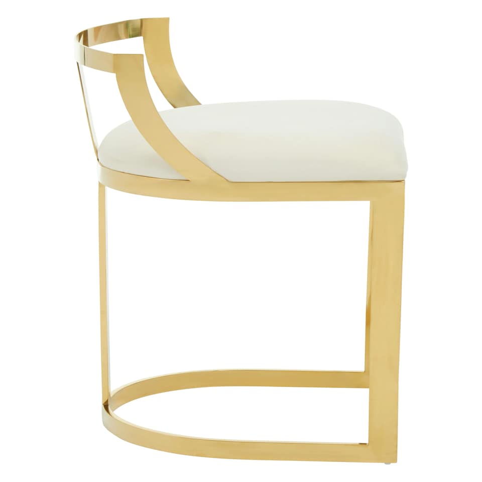 image 1 of Interiors by Premier Ivory Velvet Bar Stool, Gold Finish Bar Chair, Curved Backrest with Plump Seat, Kitchen Bar Stool for Home