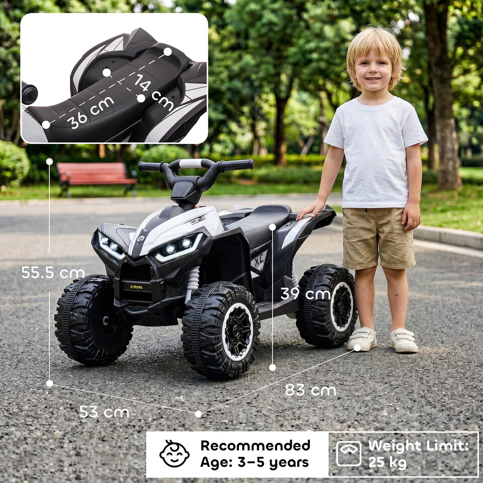 image 1 of HOMCOM 12V Electric Quad Bikes for Kids Ride On Car ATV Toy for 3-5 Years White
