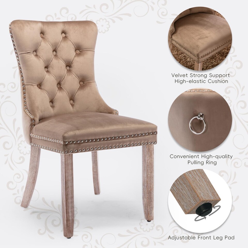 image 1 of Romsey Set of 2 Modern Velvet Dining Chairs with Knocker Ring