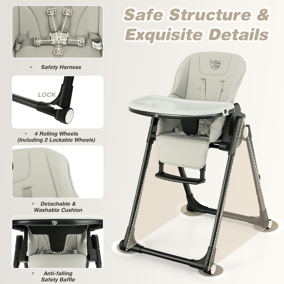 image 1 of COSTWAY 4-in-1 Baby High Chair Feeding Chair Grey