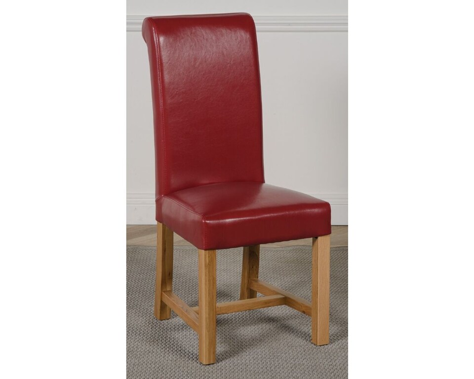 image 1 of Kuba 125x80cm Chunky Oak Small Dining Table and 6 Washington Leather Chairs | Red | Red
