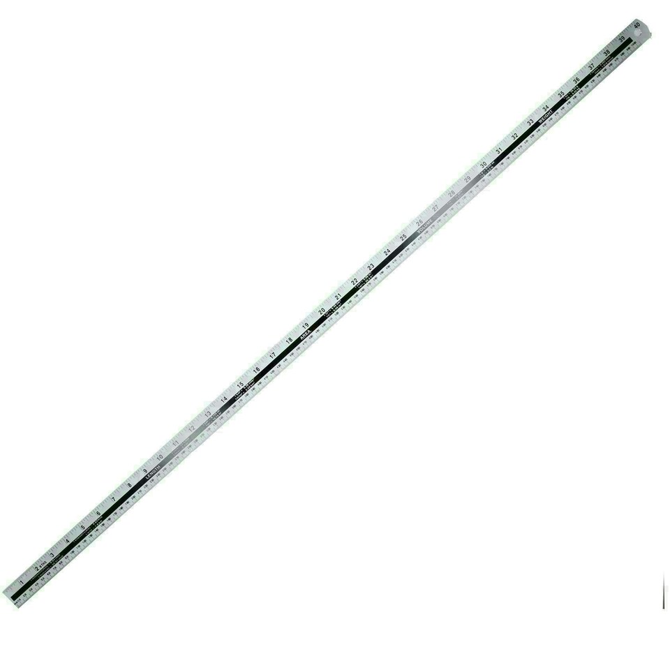 image 1 of 1m (40") Aluminium Ruler Imperial & Metric Conversion Table Straight Edge Rule