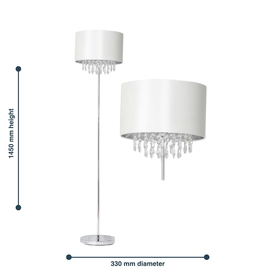 image 1 of First Choice Lighting Pair of Cream Faux Silk Jewelled Floor Lamps Chrome | White