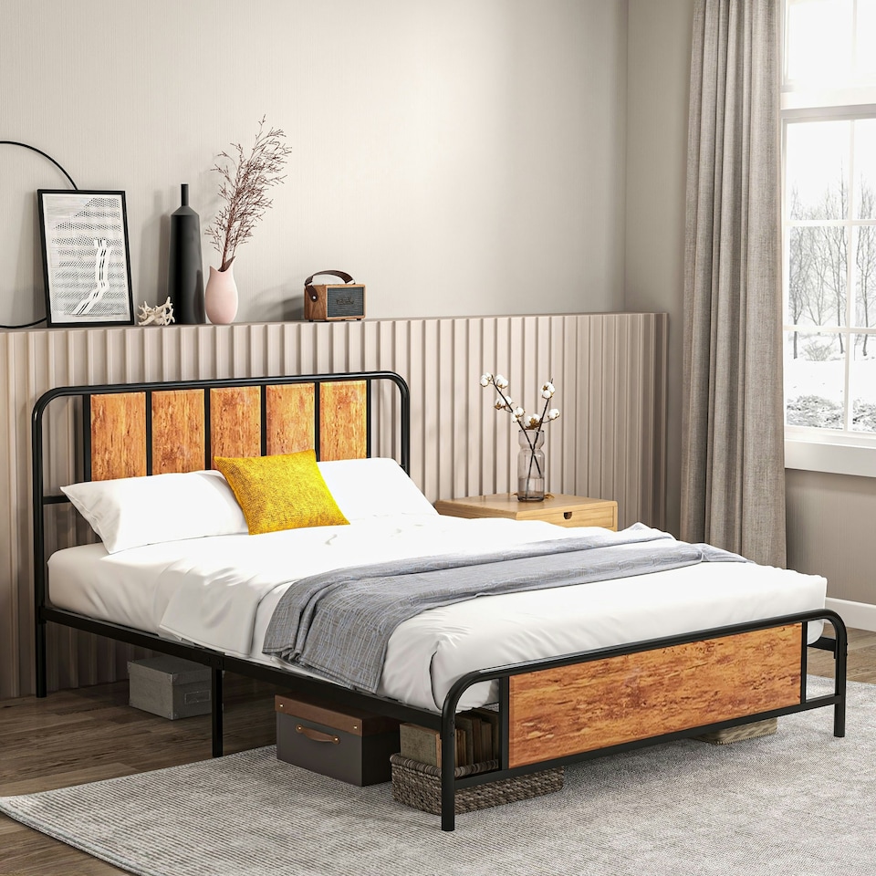 image 1 of HOMCOM King Size Bed Frame, Steel Base w/ Headboard, 160 x 207cm
