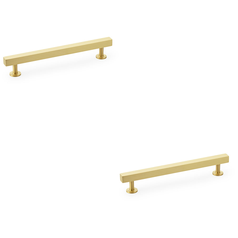 image 1 of 2 PACK - Straight Square Bar Pull Handle - Satin Brass 160mm Centres SOLID BRASS Drawer