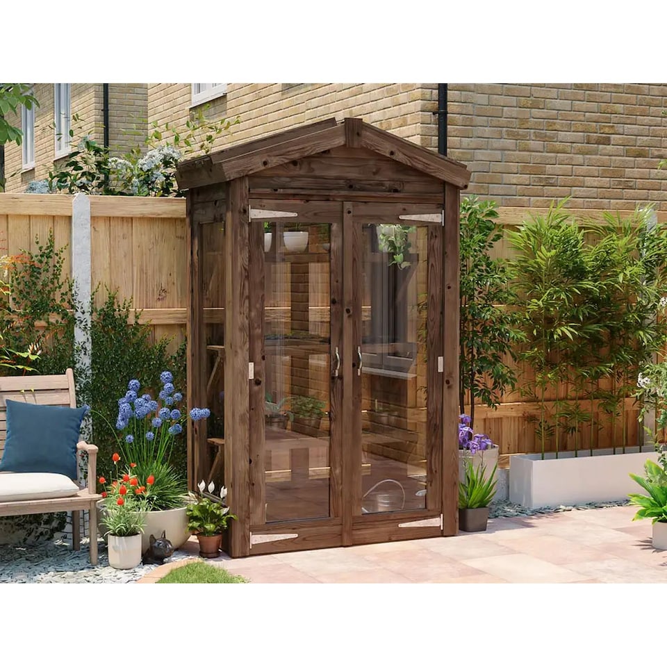 image 1 of Dunster House Sprouthouse Miniature Wooden Greenhouse W1.2m x D0.6m / W4' x D2' with 4mm Glass and Automatic Vent Opener