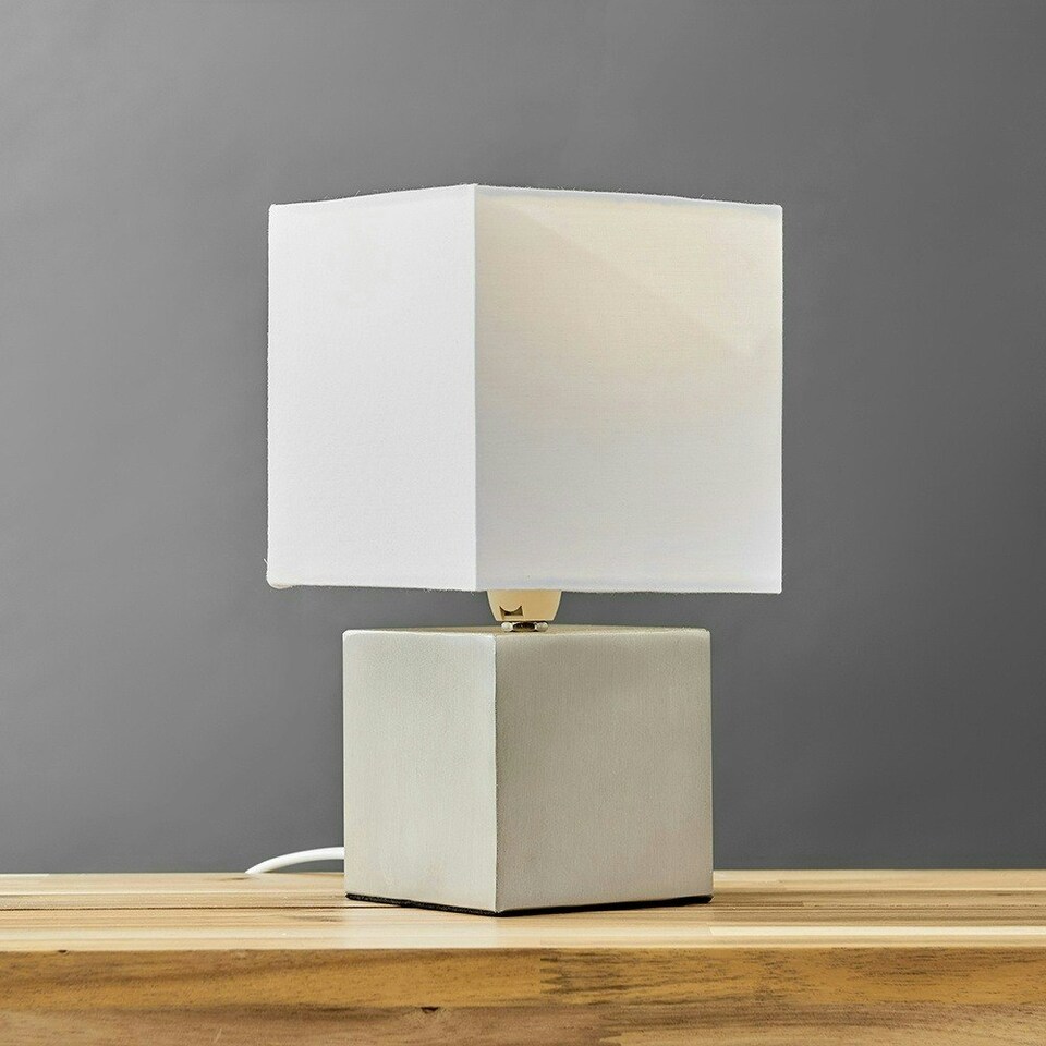 image 1 of ValueLights Pair Of Grey Modern Cube Touch Dimmer Bedside Table Lamps With White Shades | Grey