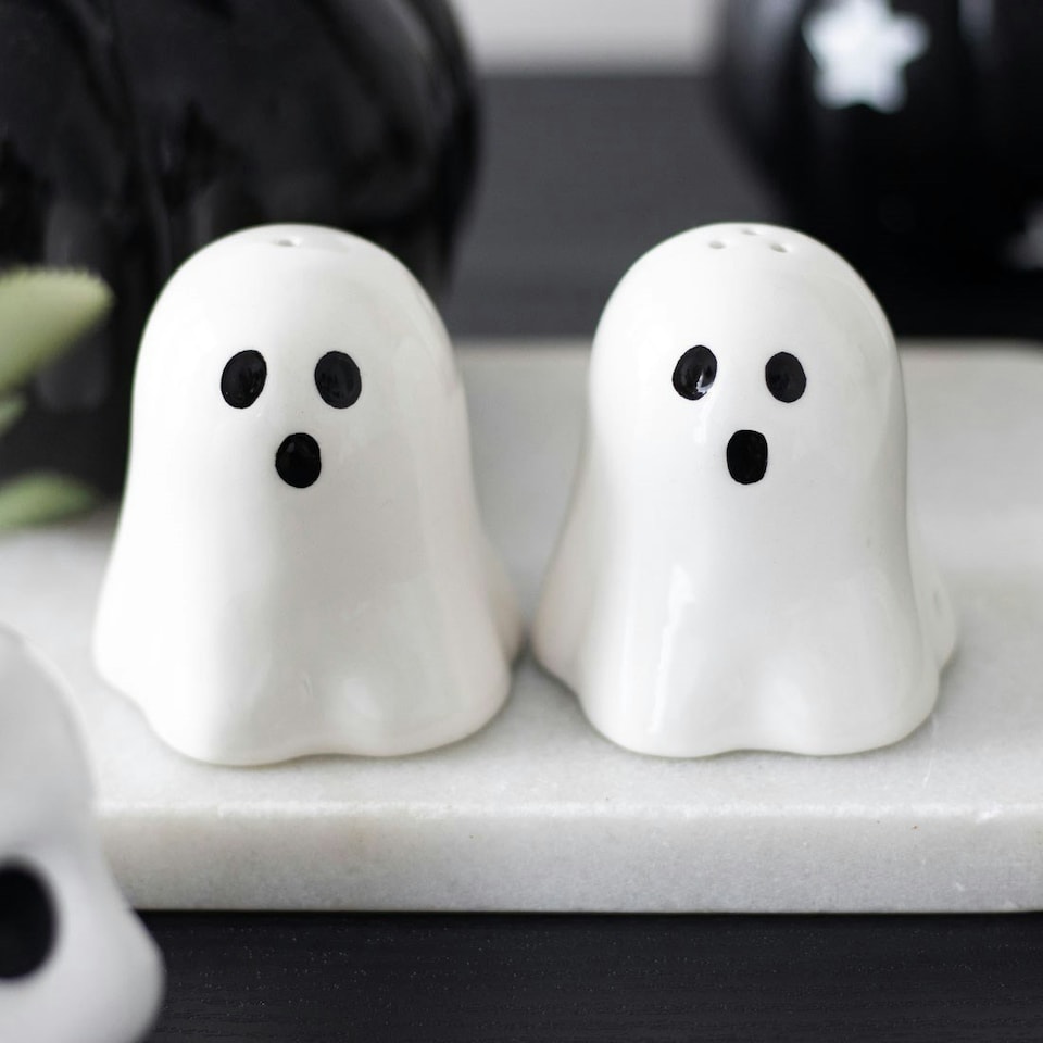 image 1 of Ghost Shaped Salt & Pepper Shakers - White