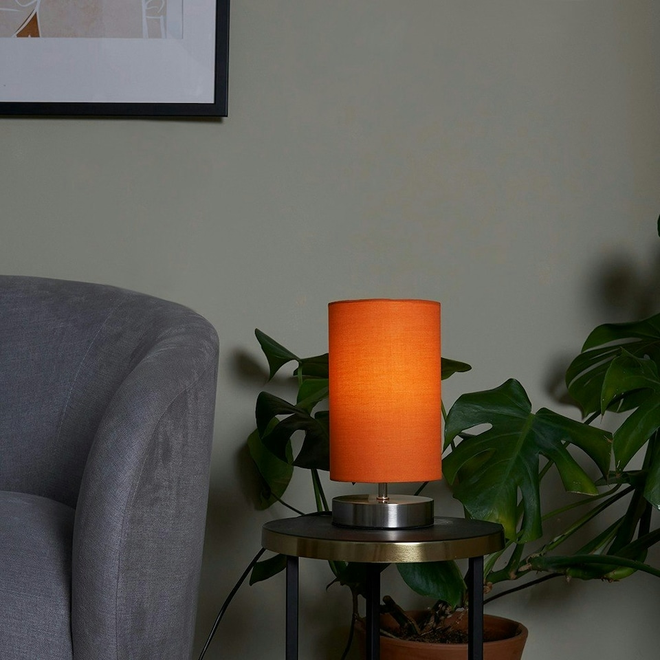 image 1 of ValueLights Pair Francis Chrome Touch Table Lamp Orange Shades