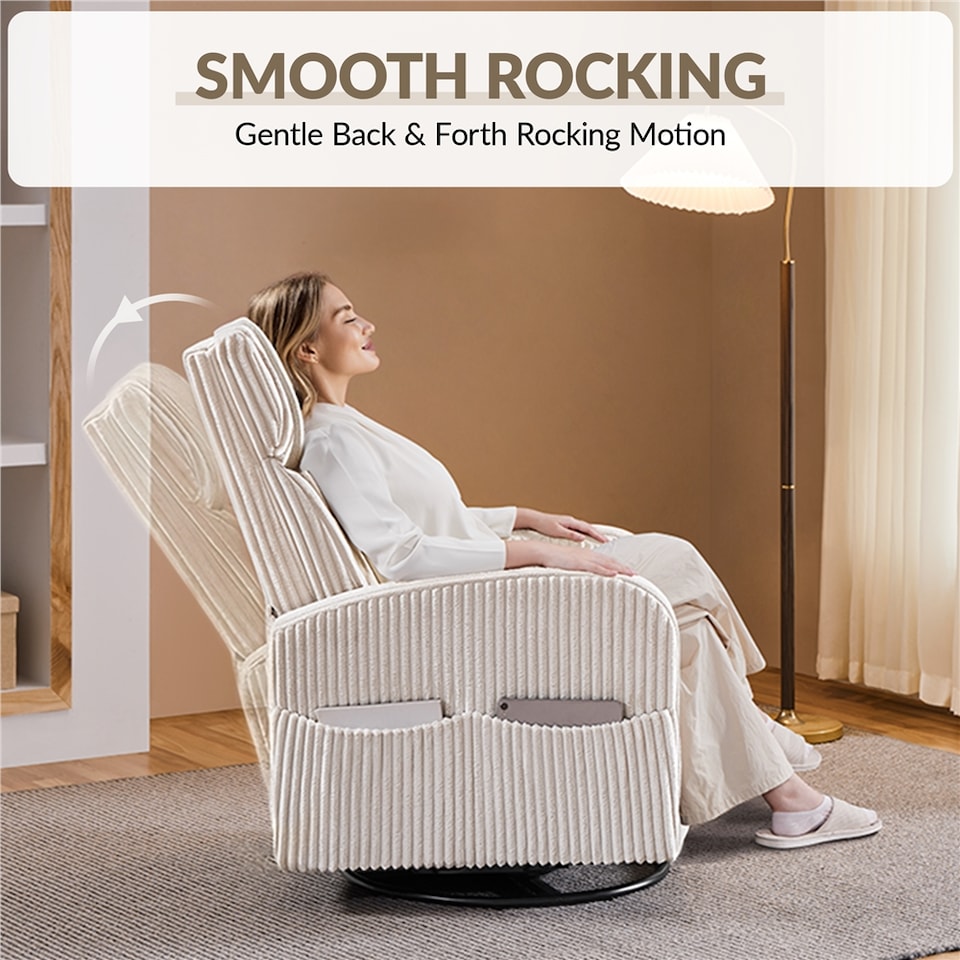 image 1 of Yaheetech Corduroy Swivel Nursery Gliding Rocker Chair-Beige | Cream | Beige | One Size | 1
