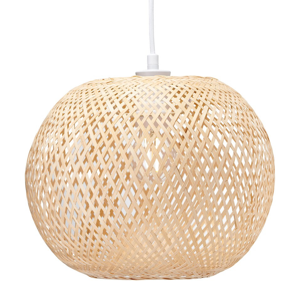 image 1 of Modern Spherical Cage Design Bamboo Strapping Pendant Lamp Shade | Brown