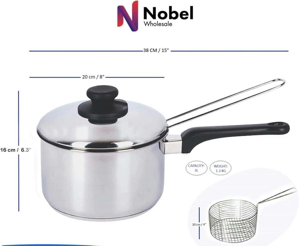 image 1 of Stainless Steel Chip Pan with Basket And lid -Silver 20 cm-3 Litre