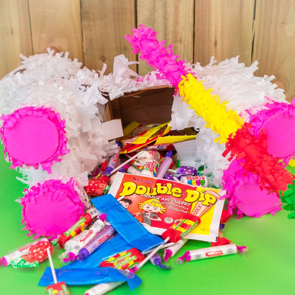 image 1 of Pinatas Unicorn Cardboard Pinata, Stick and Blindfold Set - W43cm x D13cm x H55cm - White