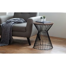 Classic Walnut Round Wire Lamp Table | Brown | Brown