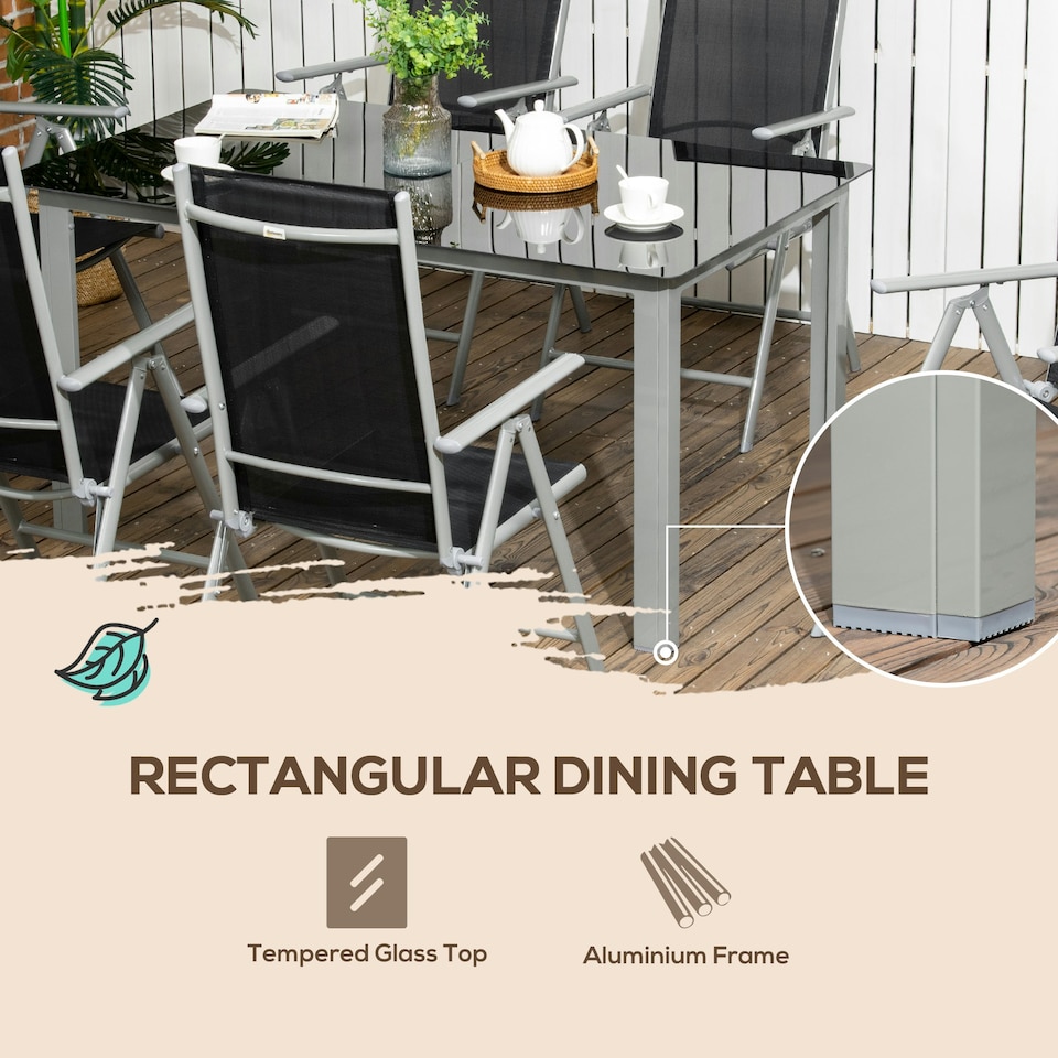 image 1 of Outsunny 7 Piece Garden Dining Set, Outdoor Table and 6 Chair, Aluminium, Black