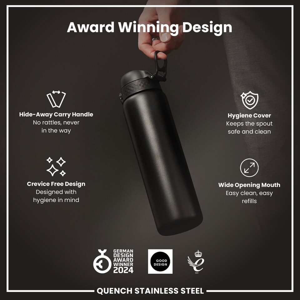 image 1 of Leak Proof 1 Litre Water Bottle, Stainless Steel, 1200ml (40oz) | Black | Black | One Size