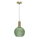 image 2 of Set of 2 Betchley - Green Ribbed Glass Globe Satin Brass Deco Pendants