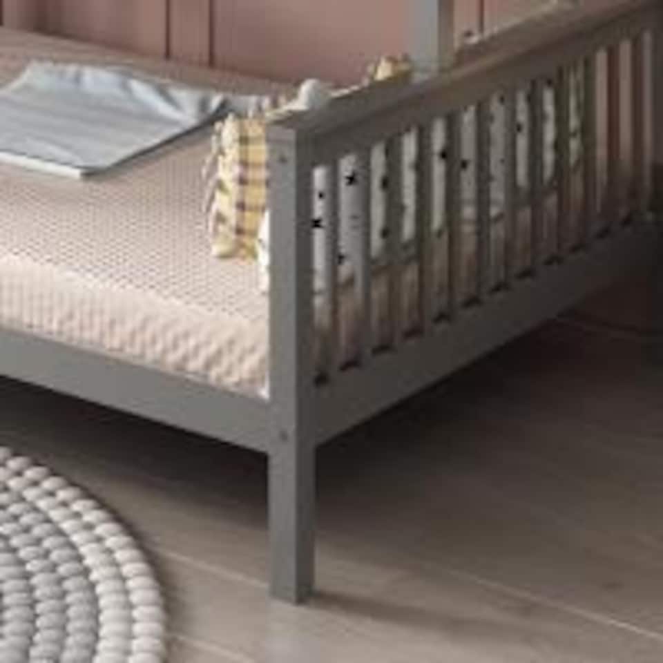 image 1 of Grey Bunkbed with 2 Mattresses 3ft Single & 4ft6 Double Trio Bunkbed, Wooden Children Bedroom Furniture
