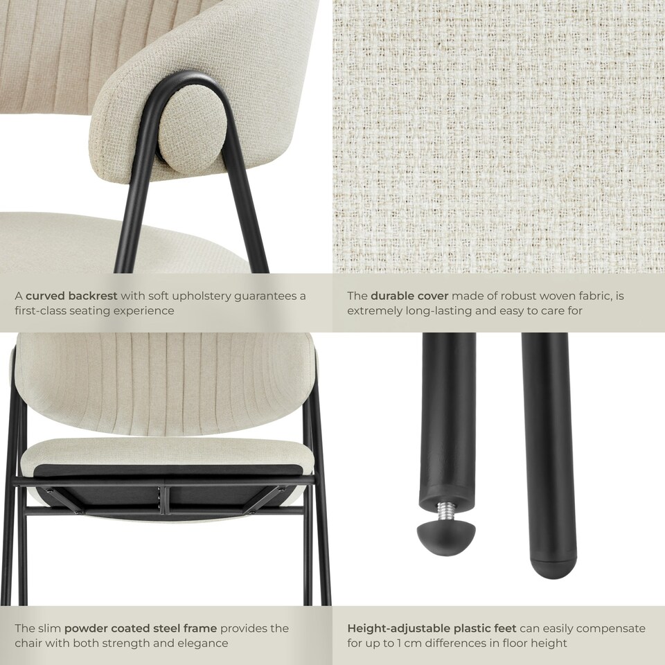 image 1 of Dining Chair Bedano - woven fabric, padded, 150 kg load capacity - Set of 2 Grey | Greige