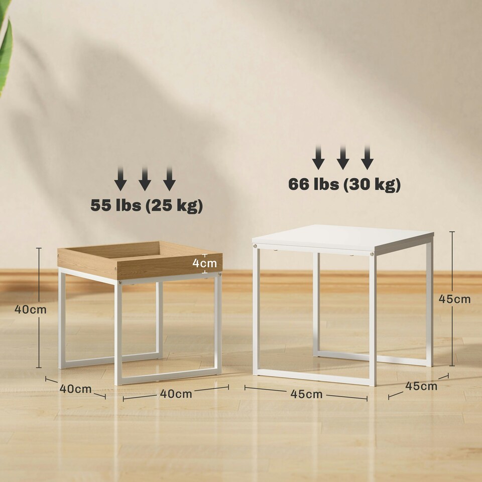 image 1 of HOMCOM Modern Coffee Table Set Square Nest of Tables for Small Space White